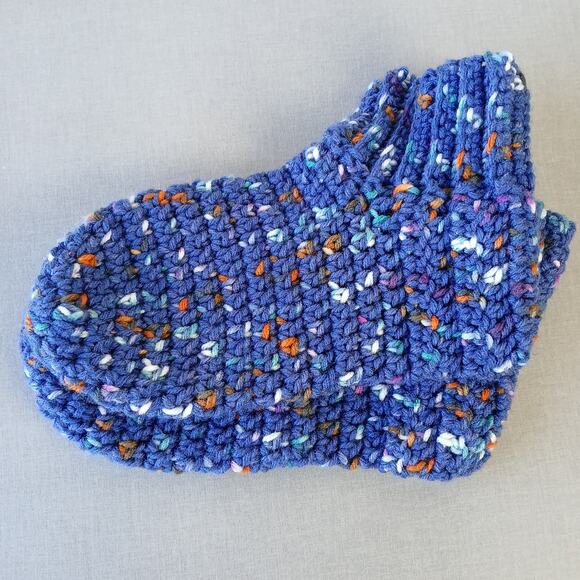 Navy Speckle Crochet Slipper Booties L premade full coverage warm socks - Picture 8 of 8